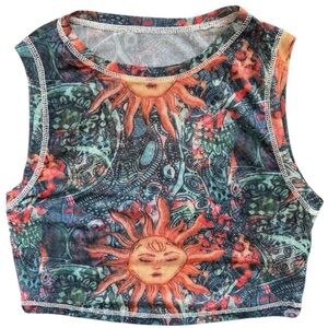 Sun Print Sleeveless Crop Mesh Multicolor Sublime Alternative Festival Size S